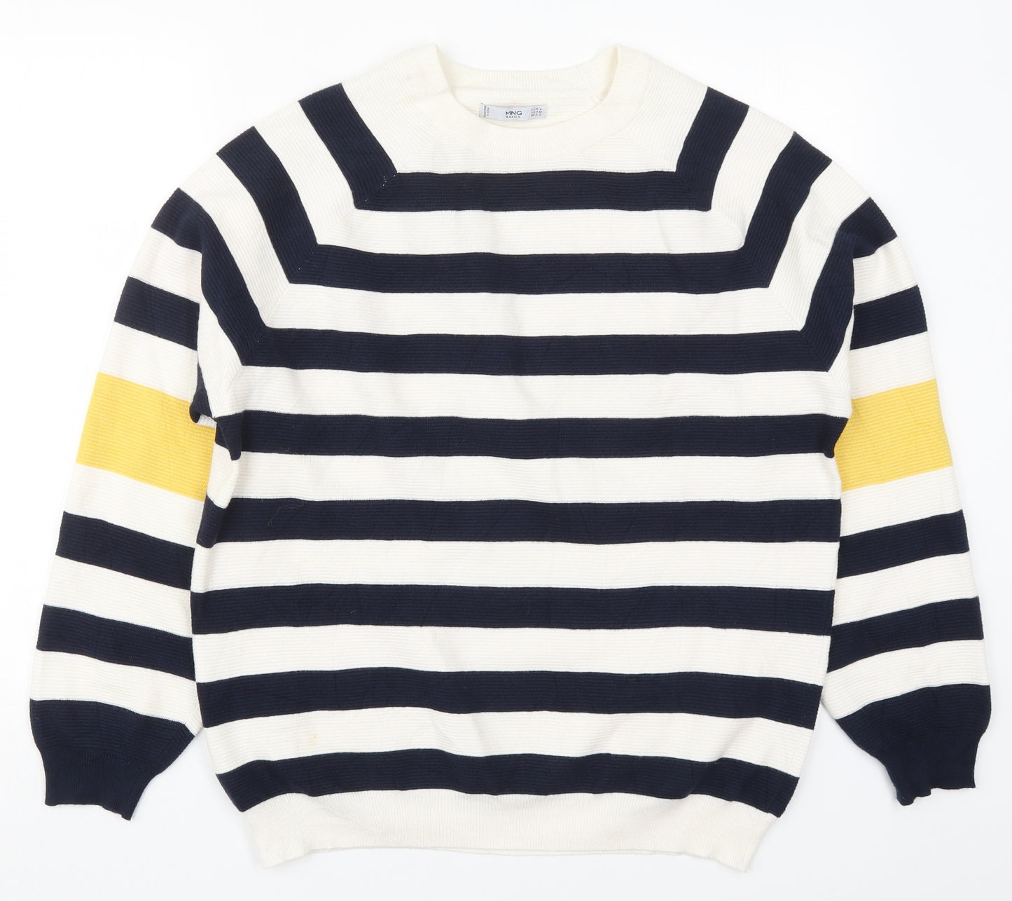 MNG Womens Blue Round Neck Striped Viscose Pullover Jumper Size L   - Yellow