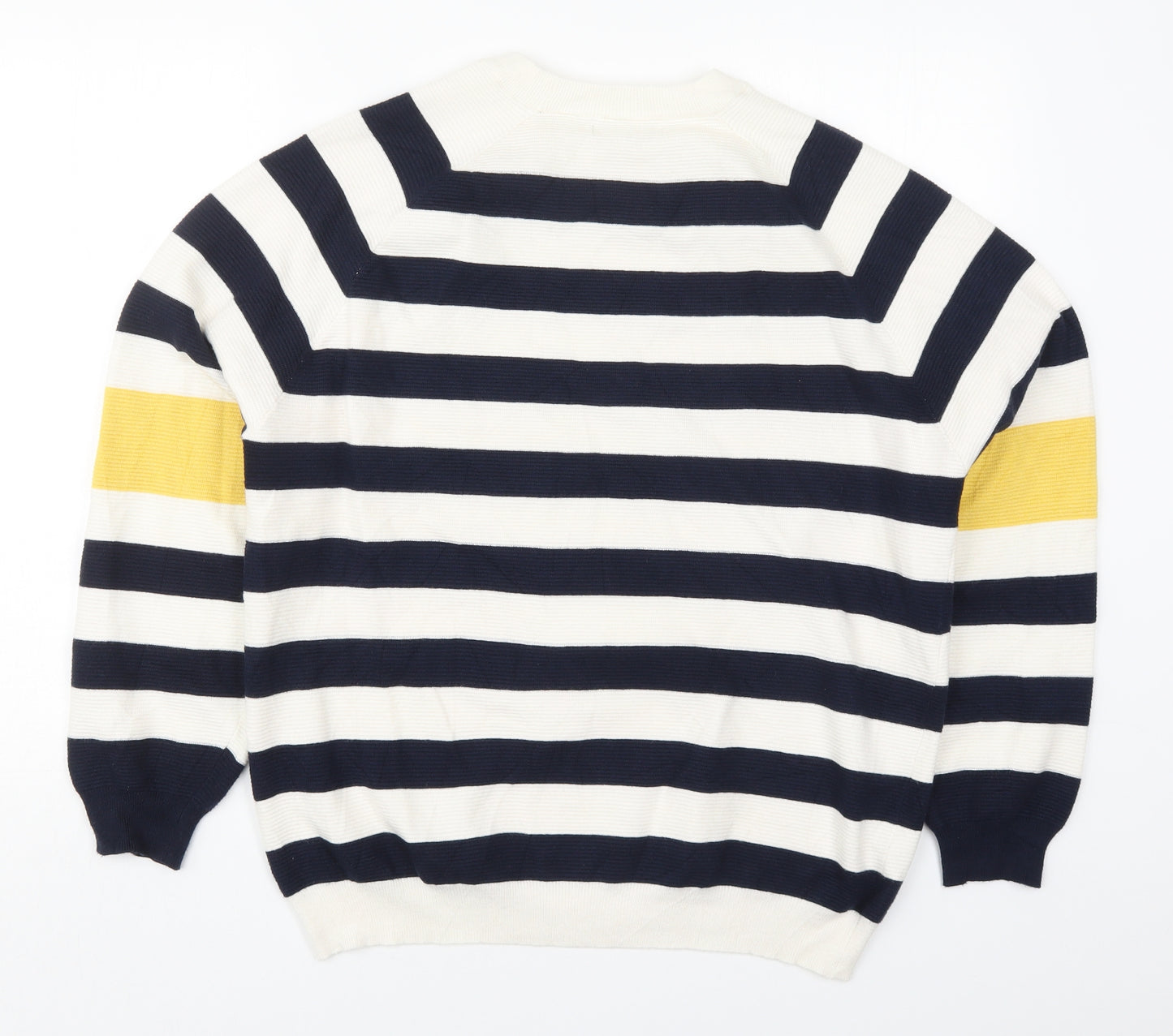 MNG Womens Blue Round Neck Striped Viscose Pullover Jumper Size L   - Yellow