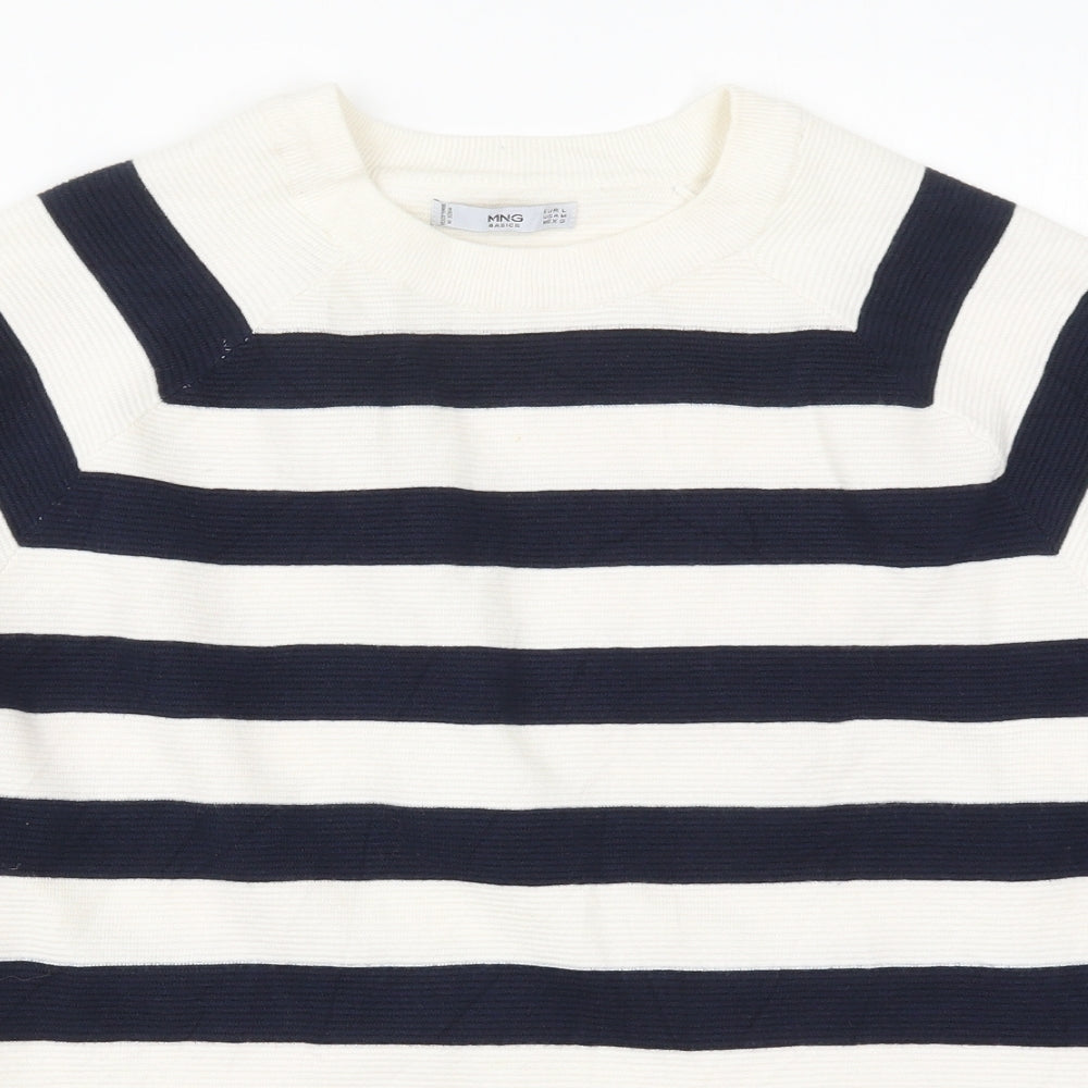 MNG Womens Blue Round Neck Striped Viscose Pullover Jumper Size L   - Yellow