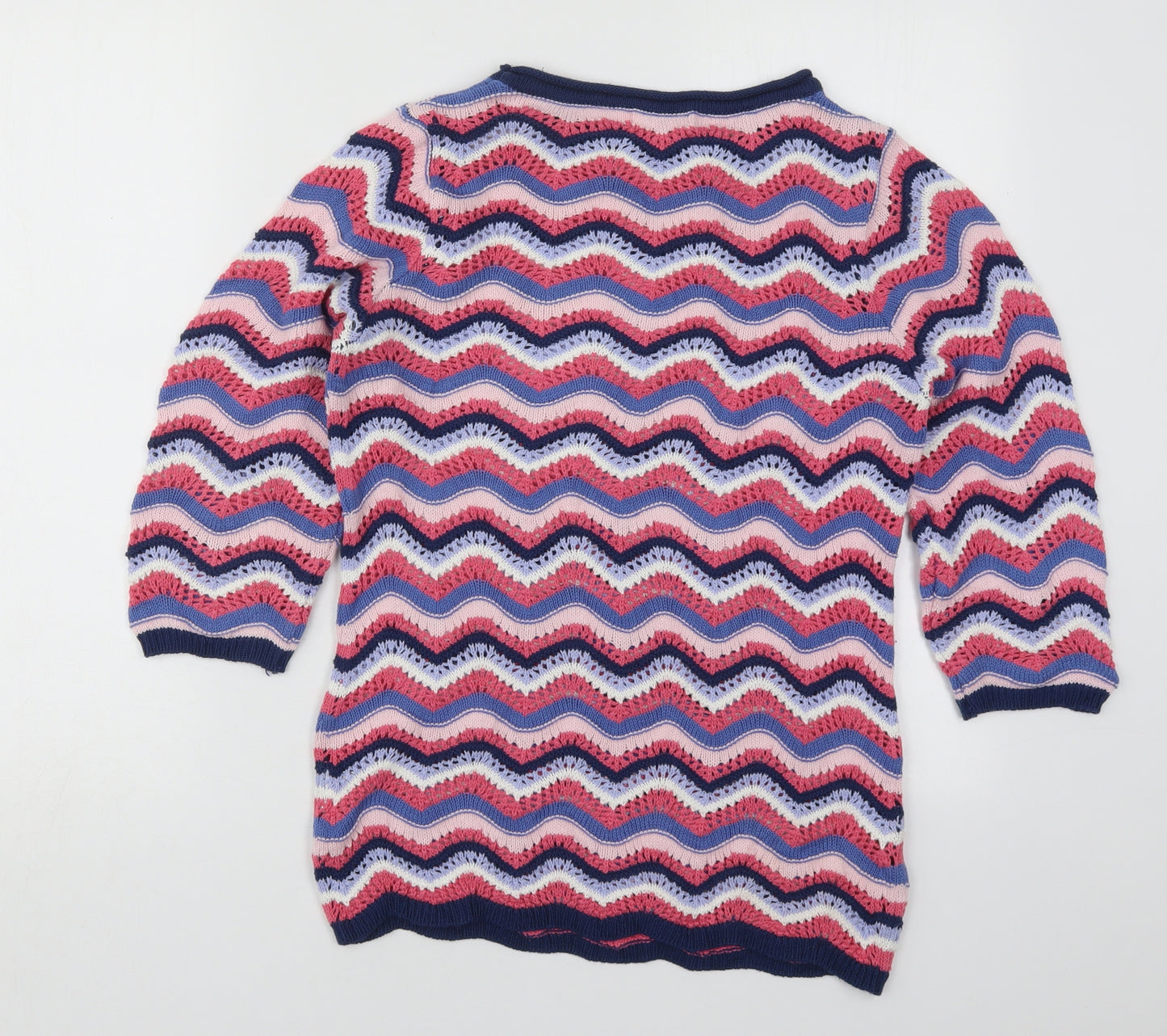 Cotton Traders Womens Pink Round Neck Striped Cotton Pullover Jumper Size 10