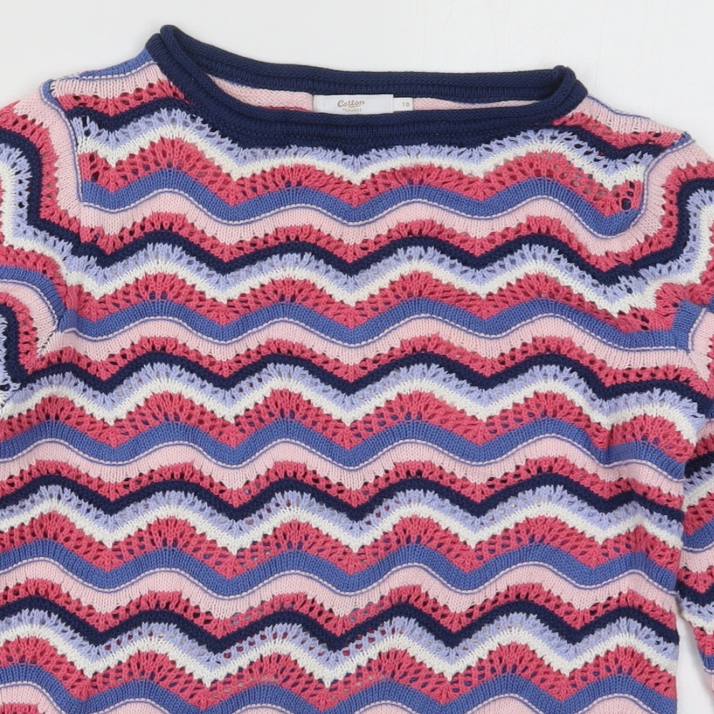 Cotton Traders Womens Pink Round Neck Striped Cotton Pullover Jumper Size 10