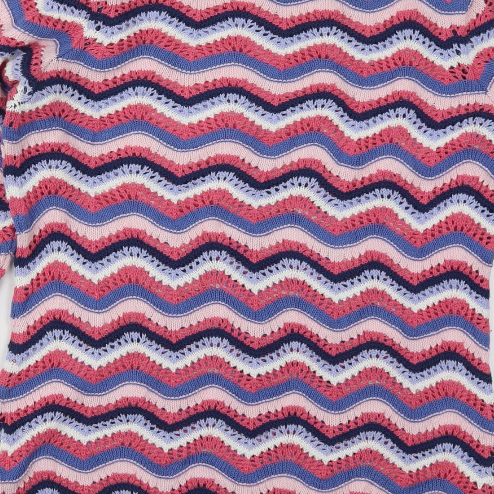 Cotton Traders Womens Pink Round Neck Striped Cotton Pullover Jumper Size 10