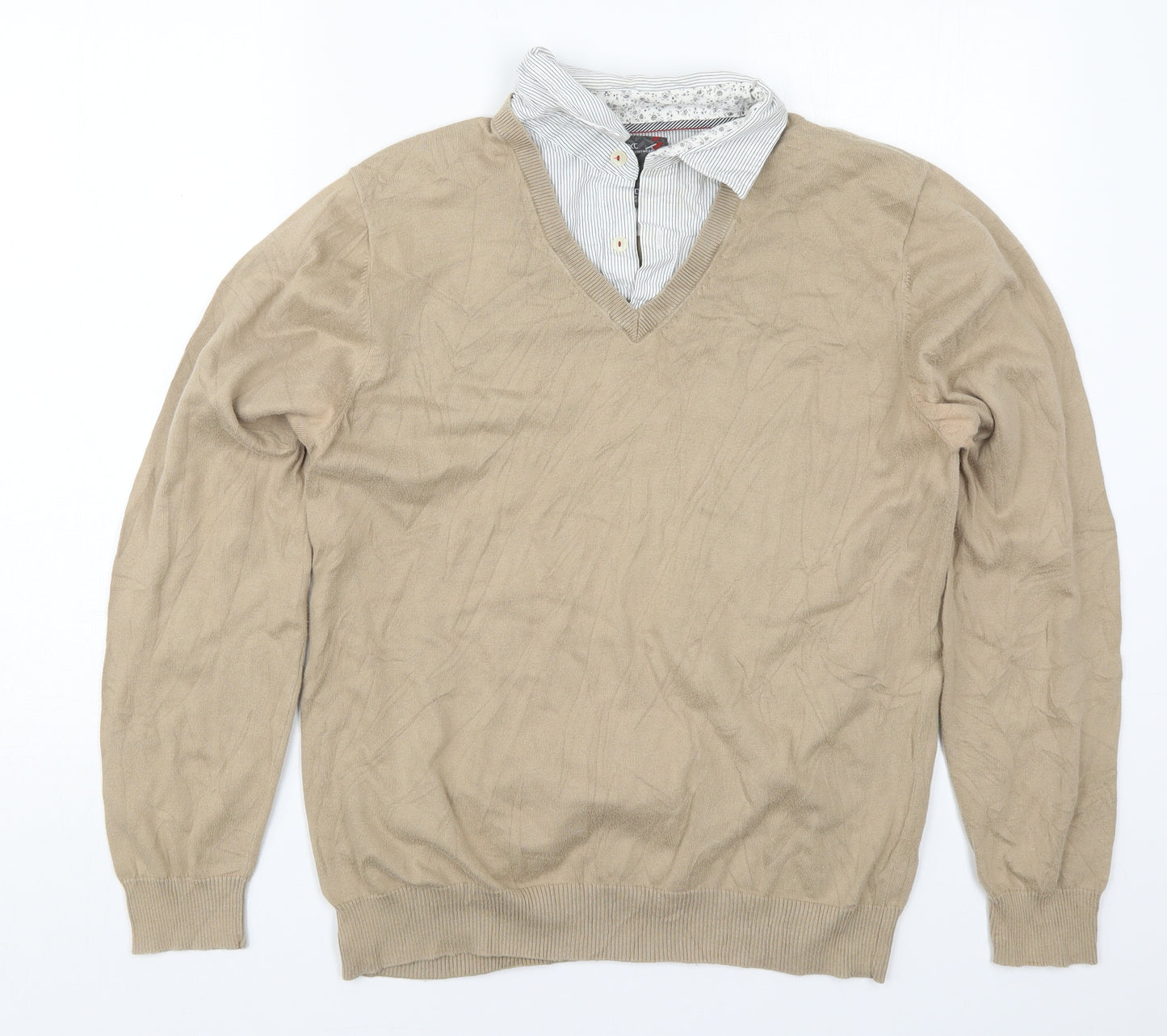 NEXT Mens Beige Collared  Cotton Pullover Jumper Size M