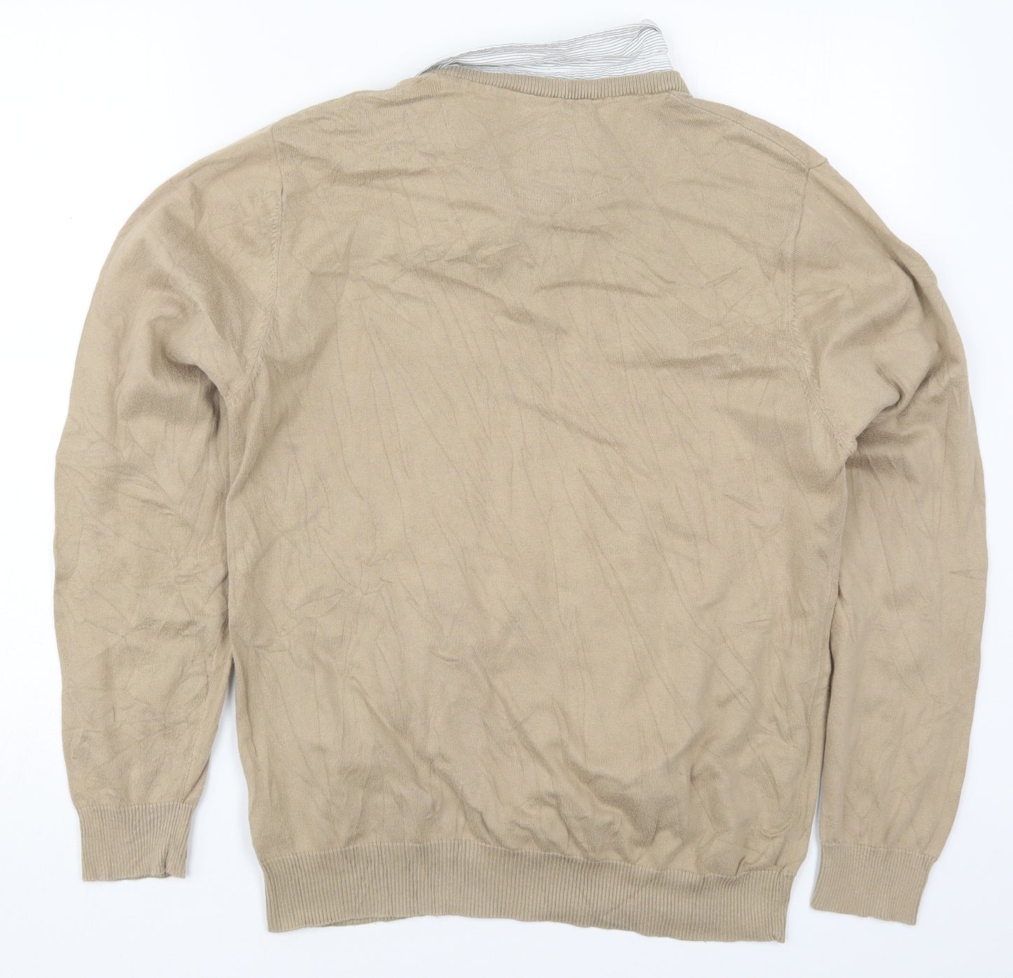NEXT Mens Beige Collared  Cotton Pullover Jumper Size M