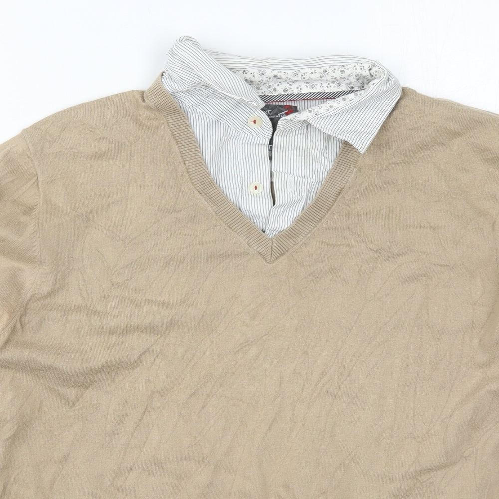 NEXT Mens Beige Collared  Cotton Pullover Jumper Size M