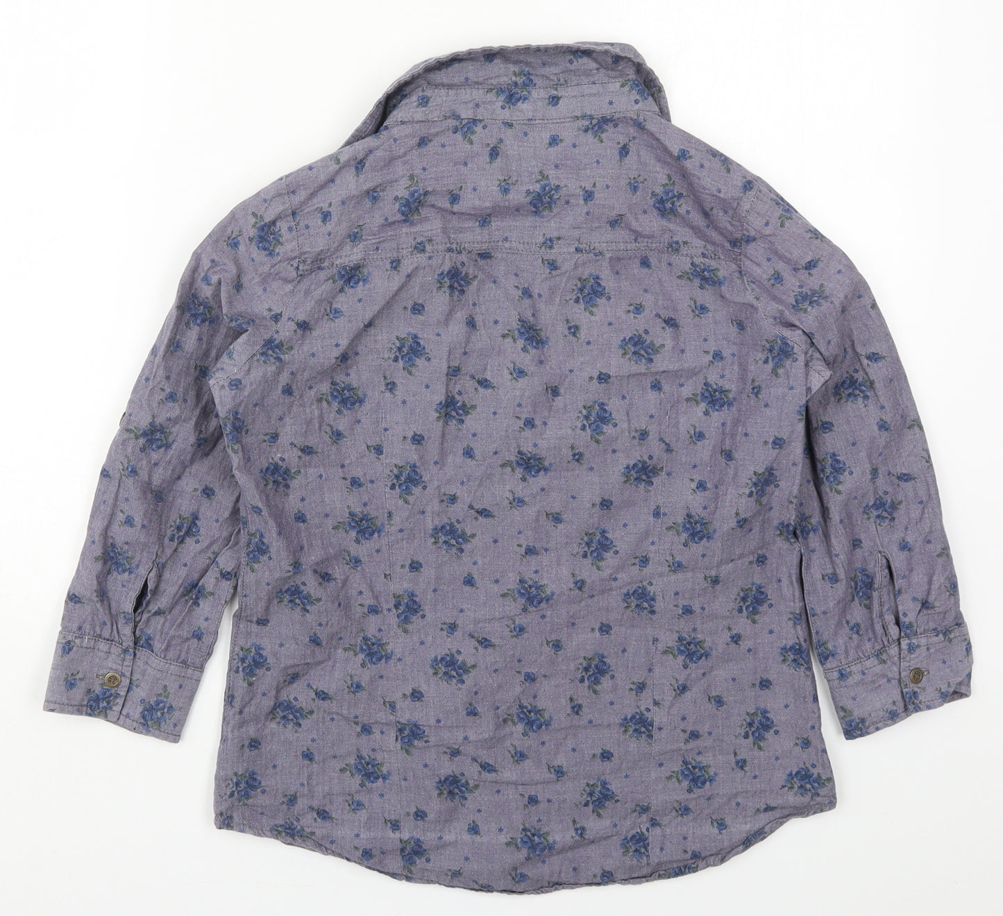 Fun & Flirt Womens Blue Floral Cotton Basic Button-Up Size S Collared
