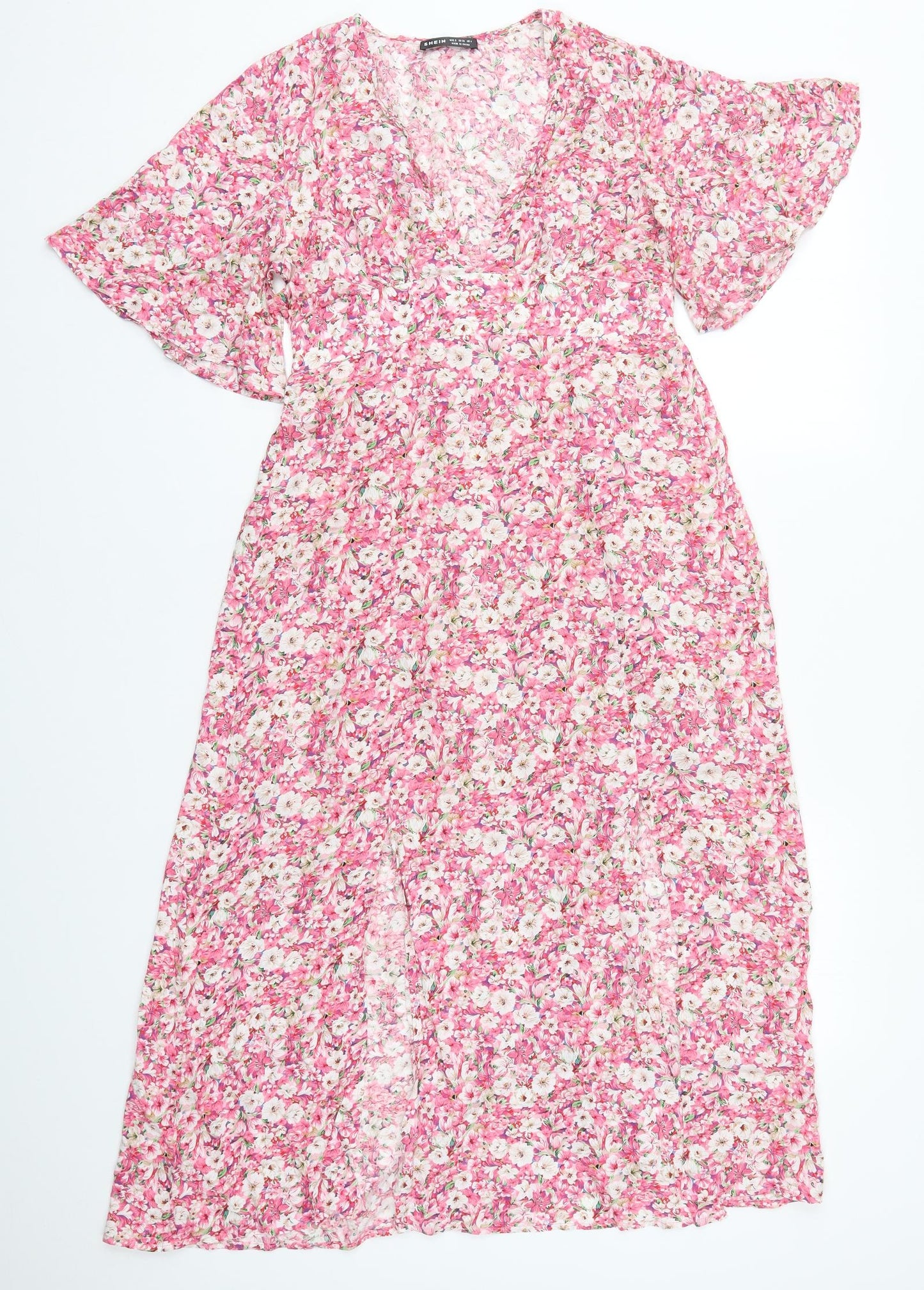 SheIn Womens Pink Floral Viscose A-Line  Size S  V-Neck Pullover