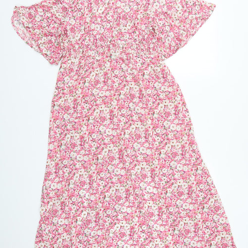 SheIn Womens Pink Floral Viscose A-Line  Size S  V-Neck Pullover