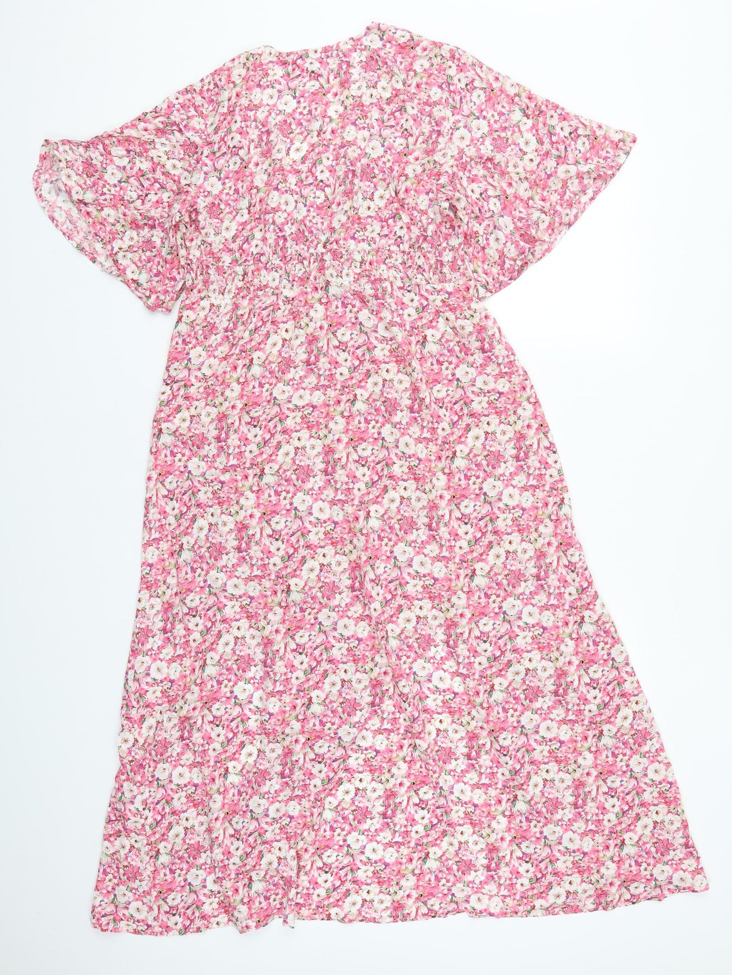SheIn Womens Pink Floral Viscose A-Line  Size S  V-Neck Pullover