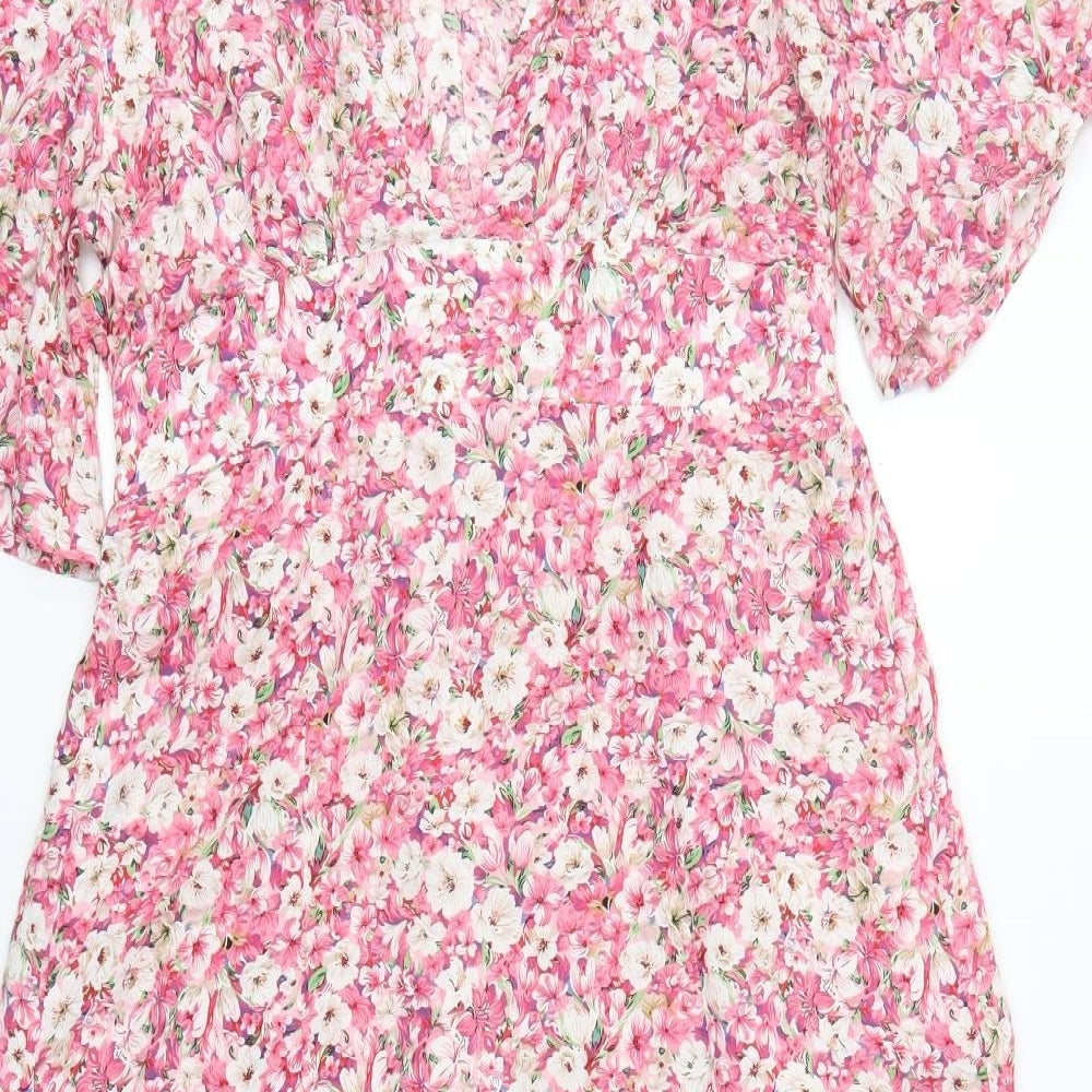 SheIn Womens Pink Floral Viscose A-Line  Size S  V-Neck Pullover