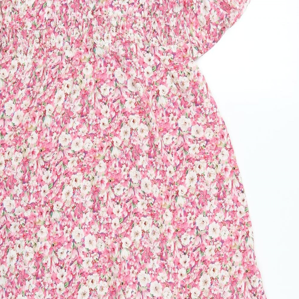 SheIn Womens Pink Floral Viscose A-Line  Size S  V-Neck Pullover