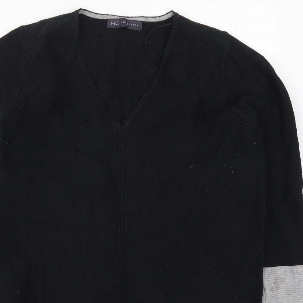 Marks and Spencer Womens Black V-Neck  Cotton Pullover Jumper Size 12