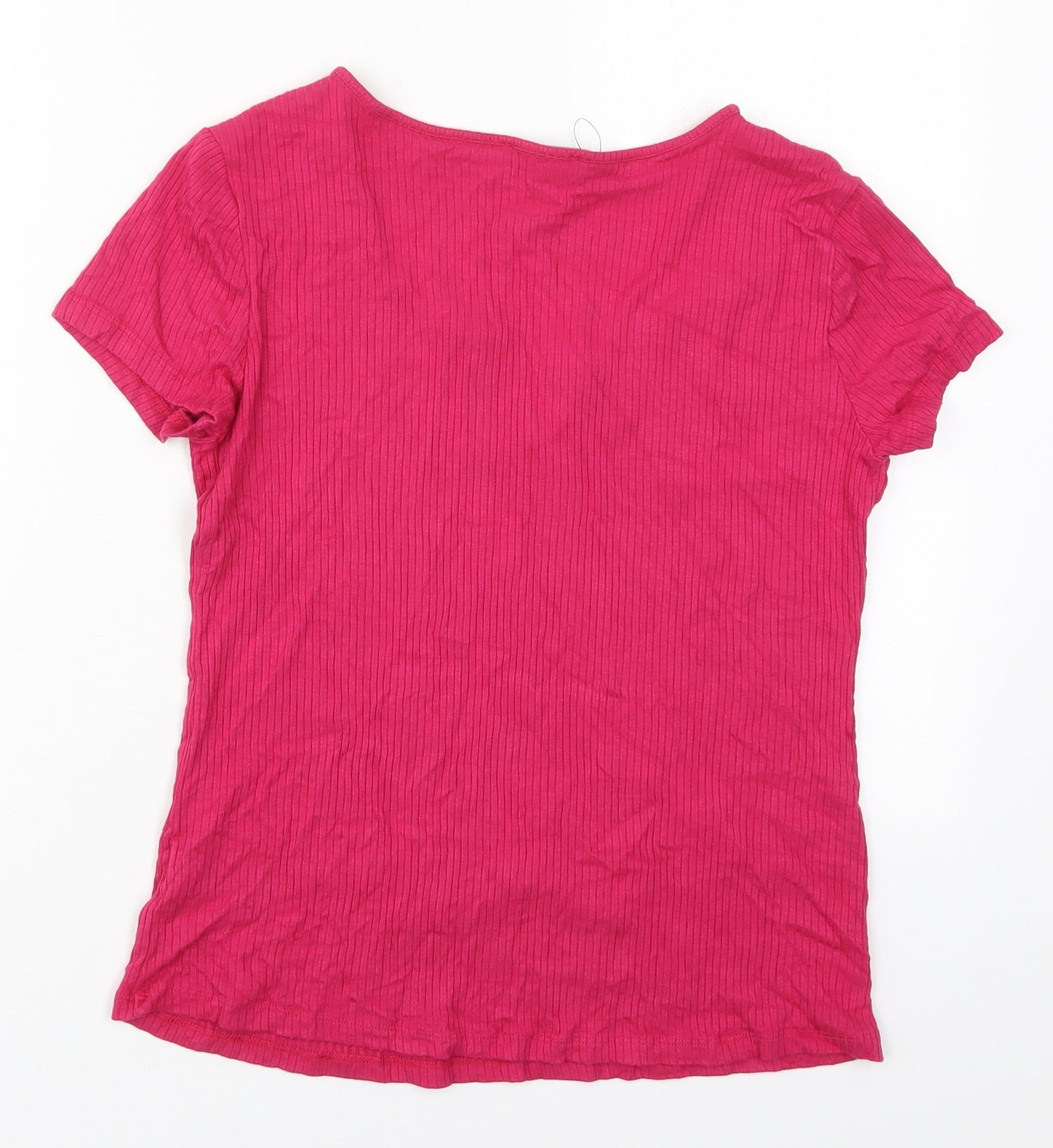 Marks and Spencer Womens Pink  Viscose Basic T-Shirt Size 14 V-Neck