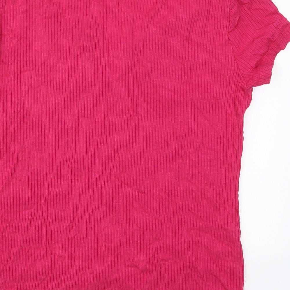 Marks and Spencer Womens Pink  Viscose Basic T-Shirt Size 14 V-Neck