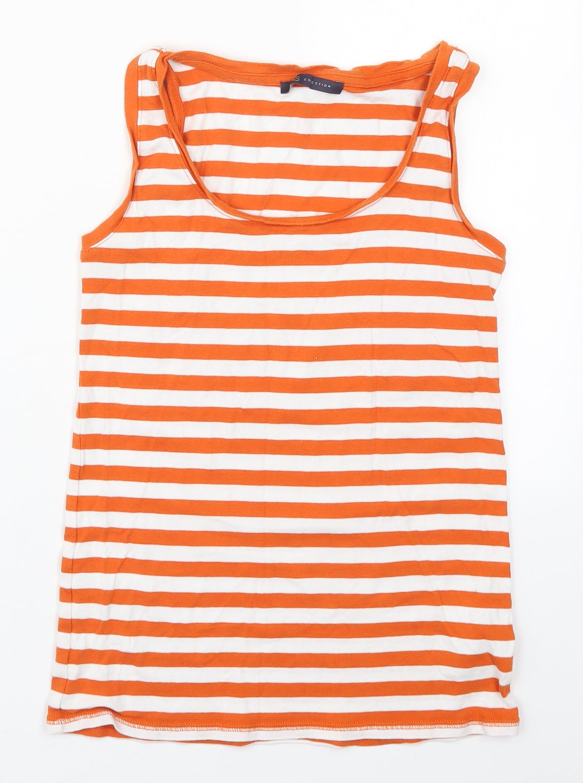 Marks and Spencer Womens Orange Striped Cotton Basic Tank Size 12 Round Neck