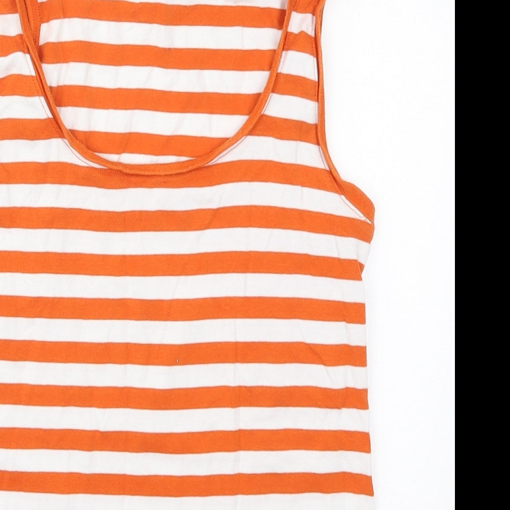 Marks and Spencer Womens Orange Striped Cotton Basic Tank Size 12 Round Neck