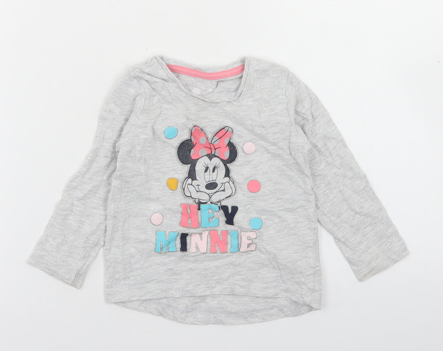Primark Girls Grey  Cotton Basic T-Shirt Size 12-18 Months Crew Neck  - Minnie Mouse