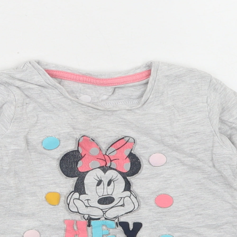Primark Girls Grey  Cotton Basic T-Shirt Size 12-18 Months Crew Neck  - Minnie Mouse