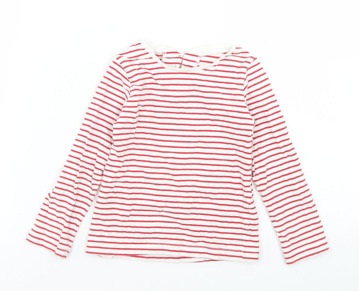 Dunnes Stores Girls Red Striped Cotton Basic T-Shirt Size 2-3 Years Crew Neck Button