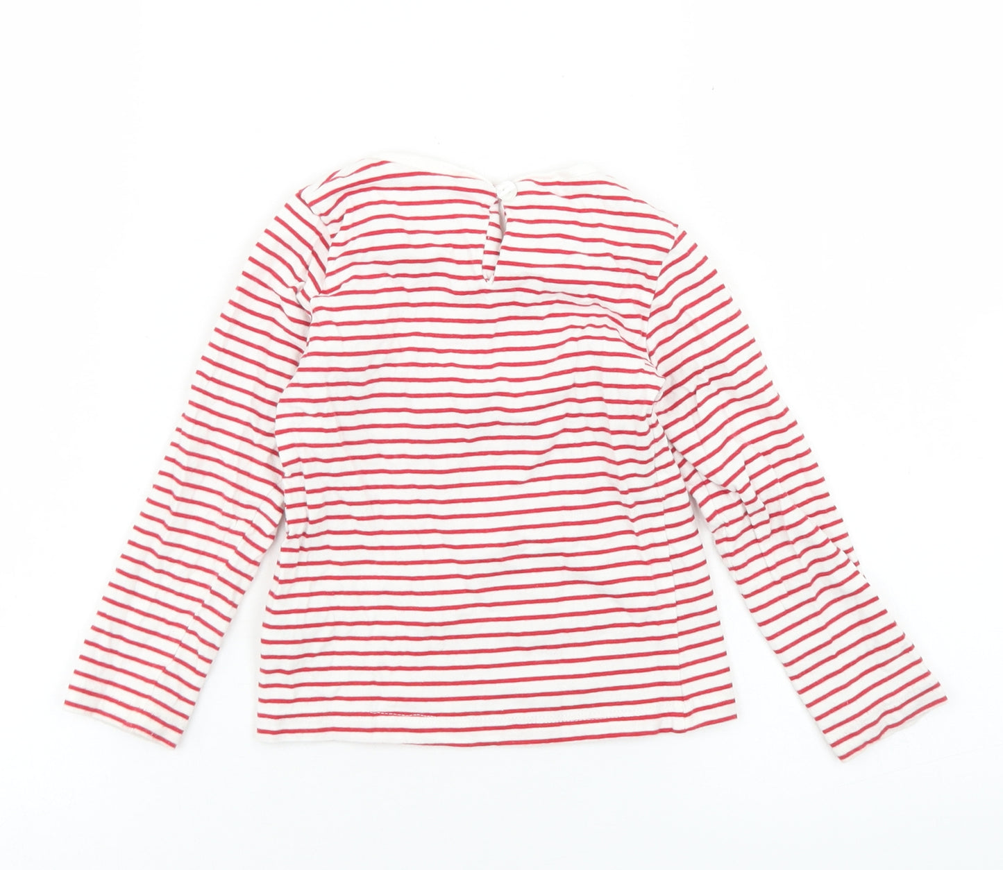 Dunnes Stores Girls Red Striped Cotton Basic T-Shirt Size 2-3 Years Crew Neck Button