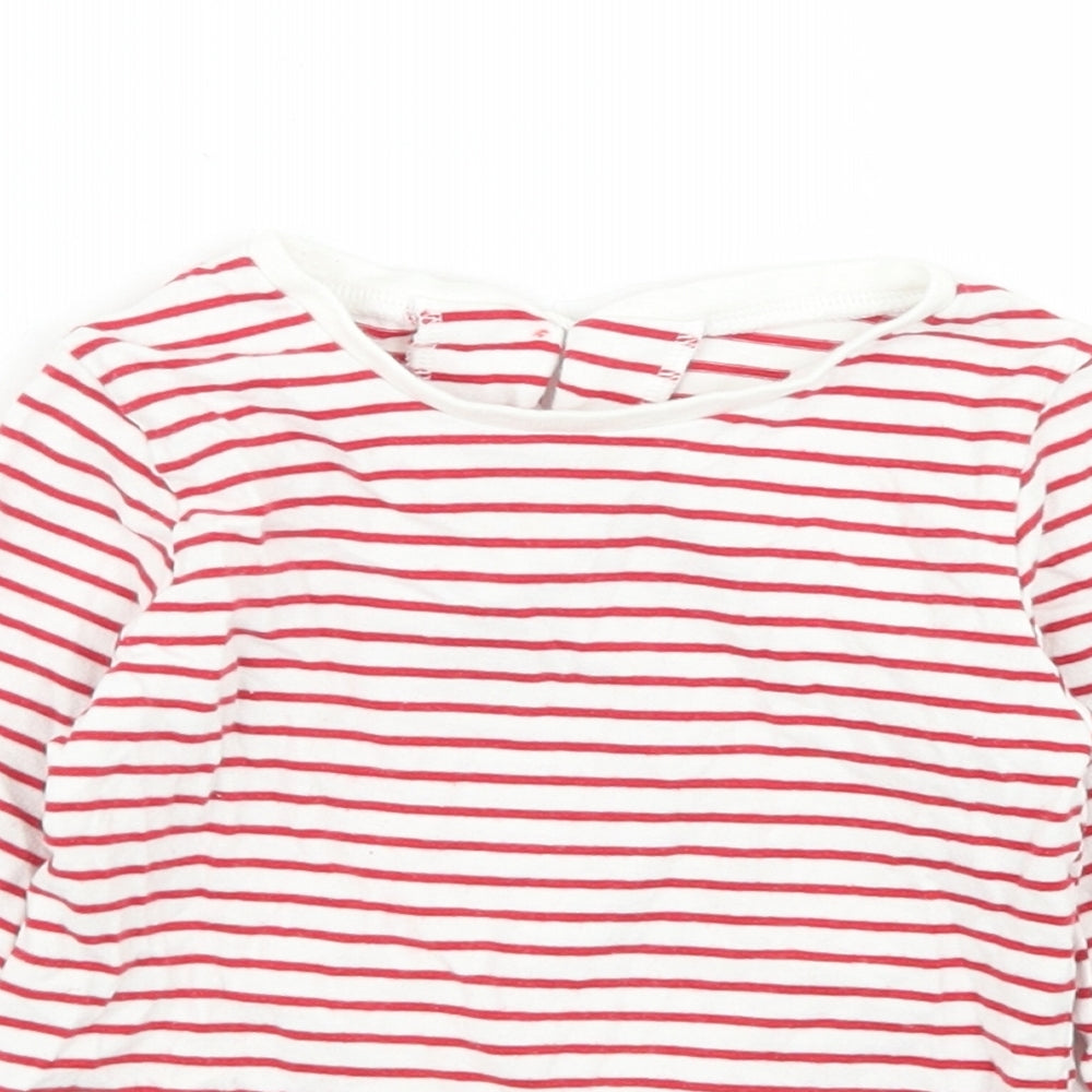 Dunnes Stores Girls Red Striped Cotton Basic T-Shirt Size 2-3 Years Crew Neck Button