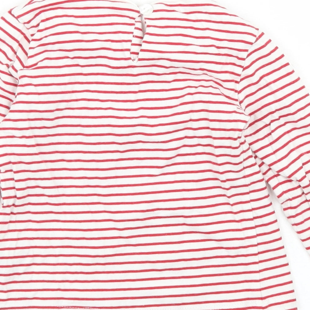 Dunnes Stores Girls Red Striped Cotton Basic T-Shirt Size 2-3 Years Crew Neck Button