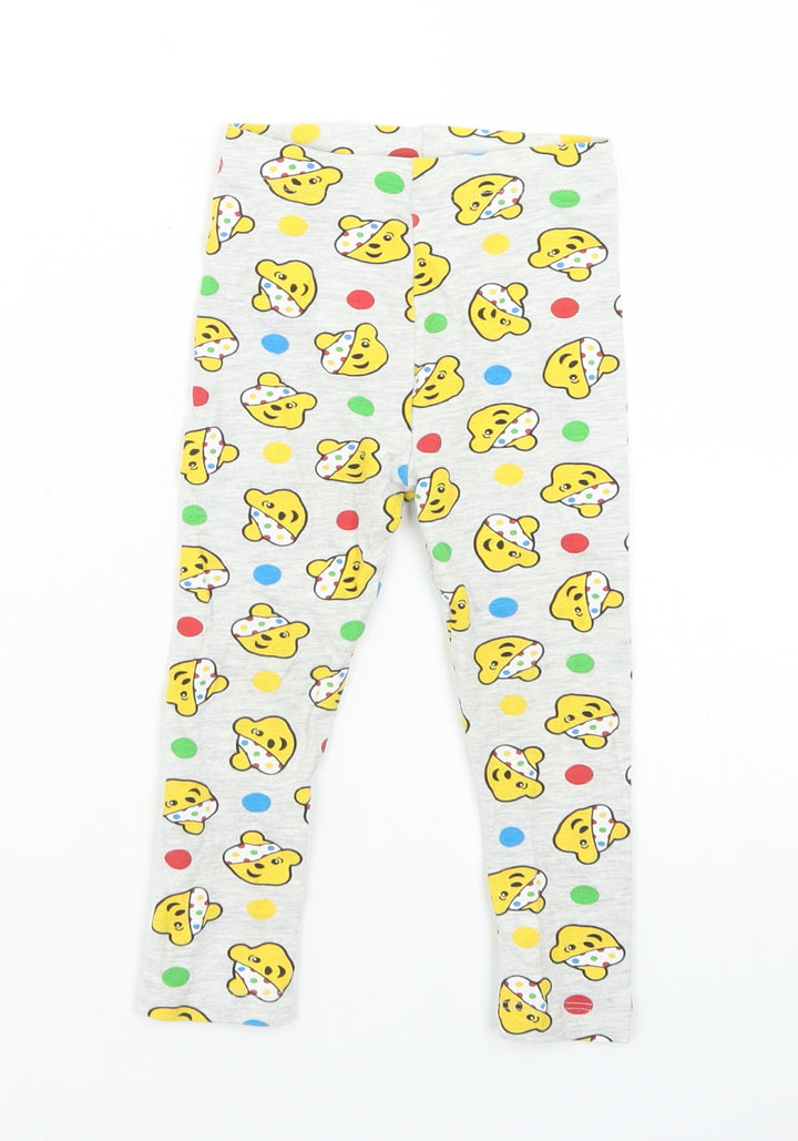 George Girls Grey Spotted Cotton Jogger Leggings Size 12-18 Months - Pudsey Bear Children in Need