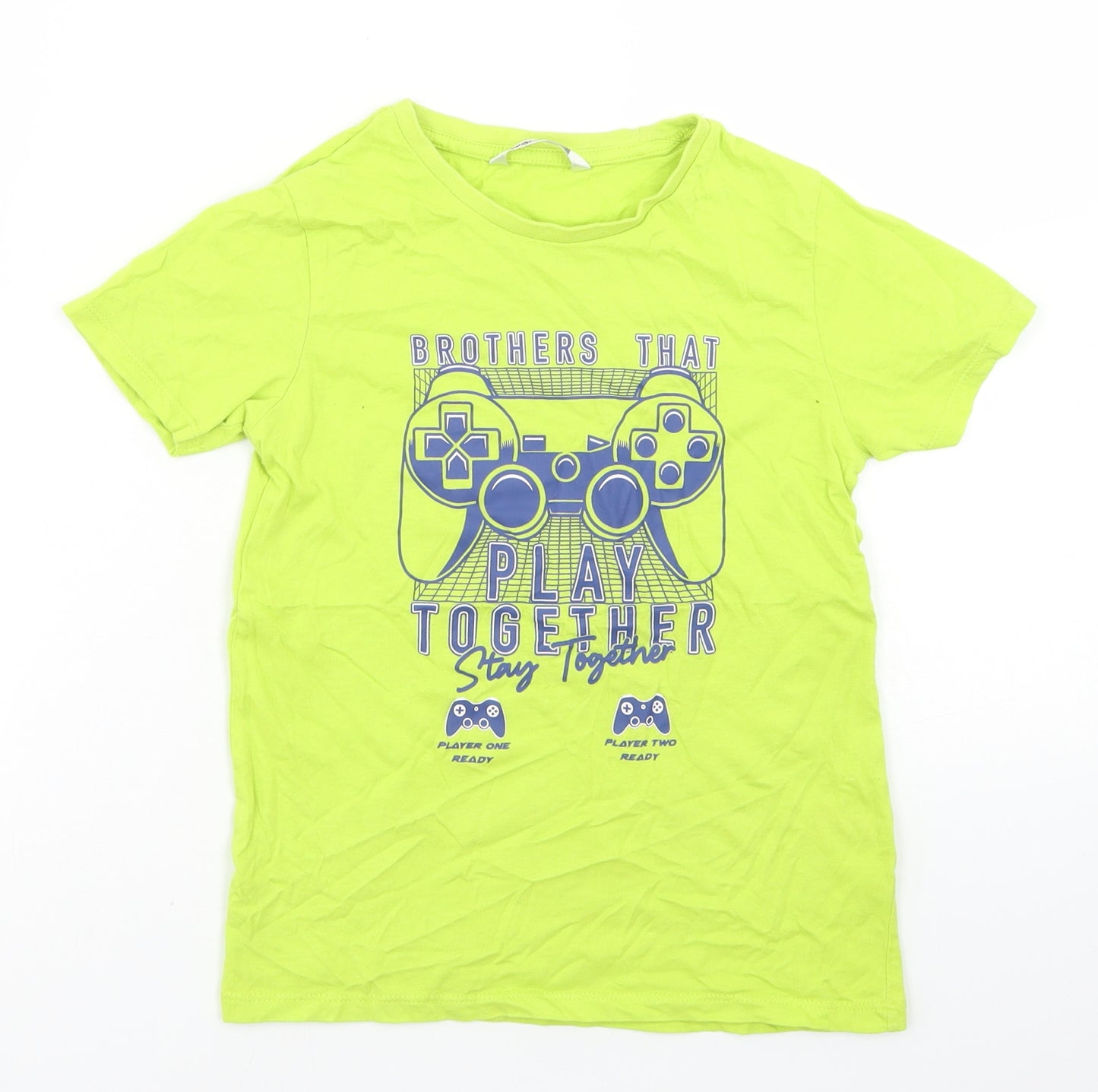 Pep & Co Boys Green  Cotton Basic T-Shirt Size 7-8 Years Crew Neck  - Gaming