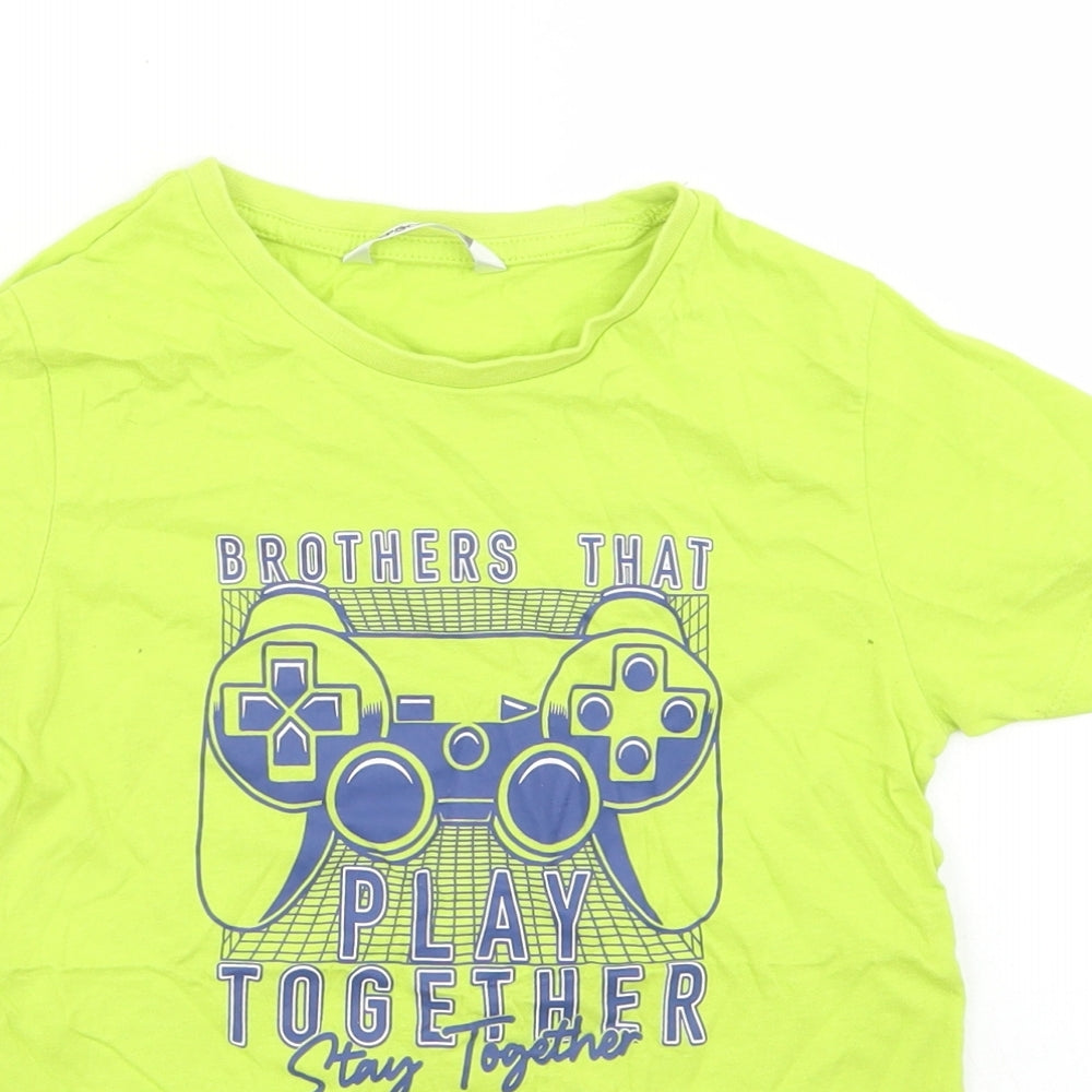 Pep & Co Boys Green  Cotton Basic T-Shirt Size 7-8 Years Crew Neck  - Gaming