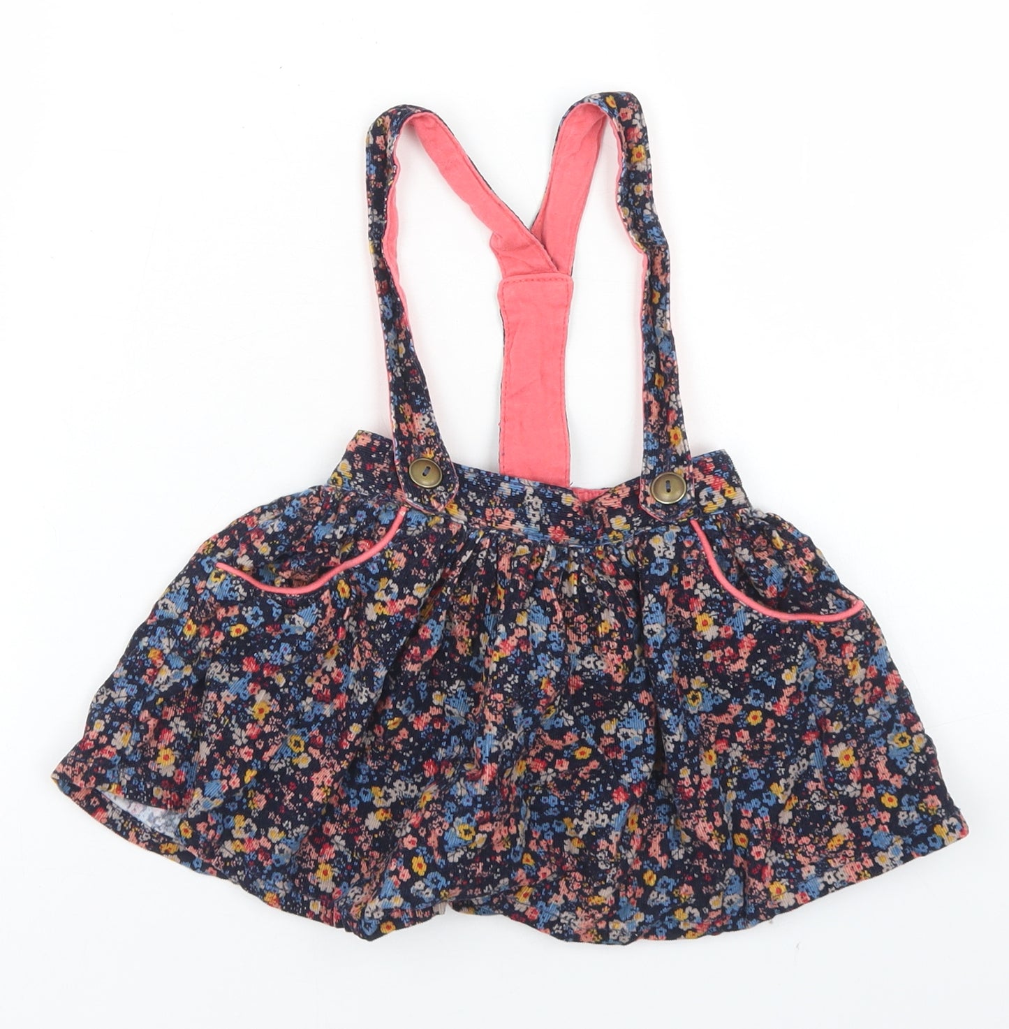Dunnes Stores Girls Blue Floral Cotton Skater Skirt Size 9-12 Months  Button - Dungaree Style