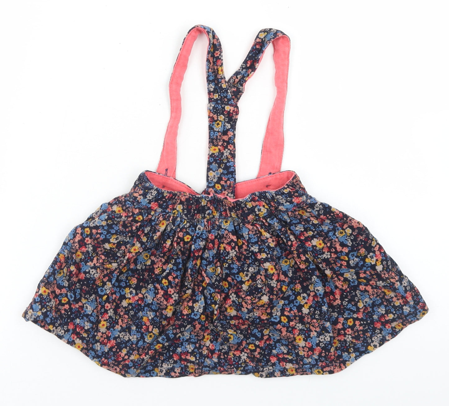 Dunnes Stores Girls Blue Floral Cotton Skater Skirt Size 9-12 Months  Button - Dungaree Style