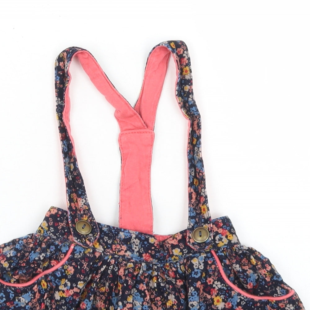 Dunnes Stores Girls Blue Floral Cotton Skater Skirt Size 9-12 Months  Button - Dungaree Style