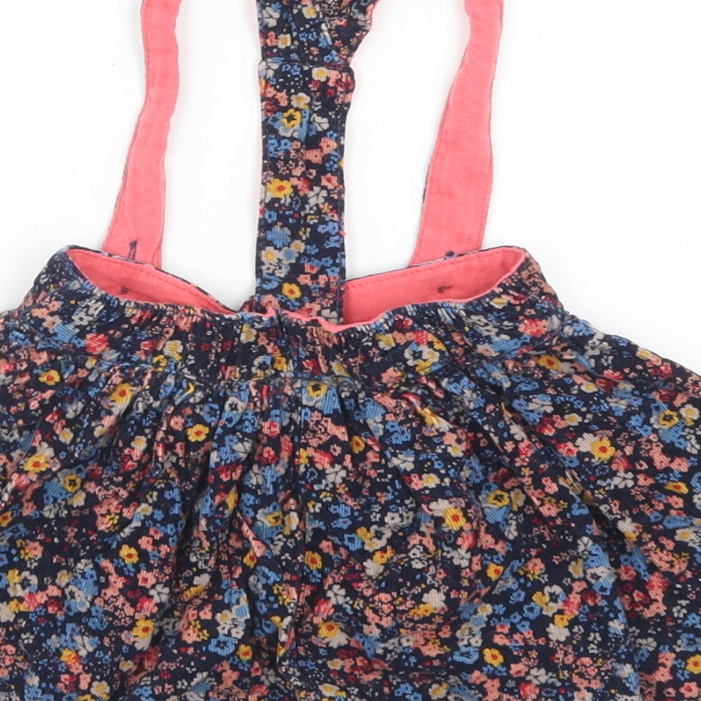 Dunnes Stores Girls Blue Floral Cotton Skater Skirt Size 9-12 Months  Button - Dungaree Style