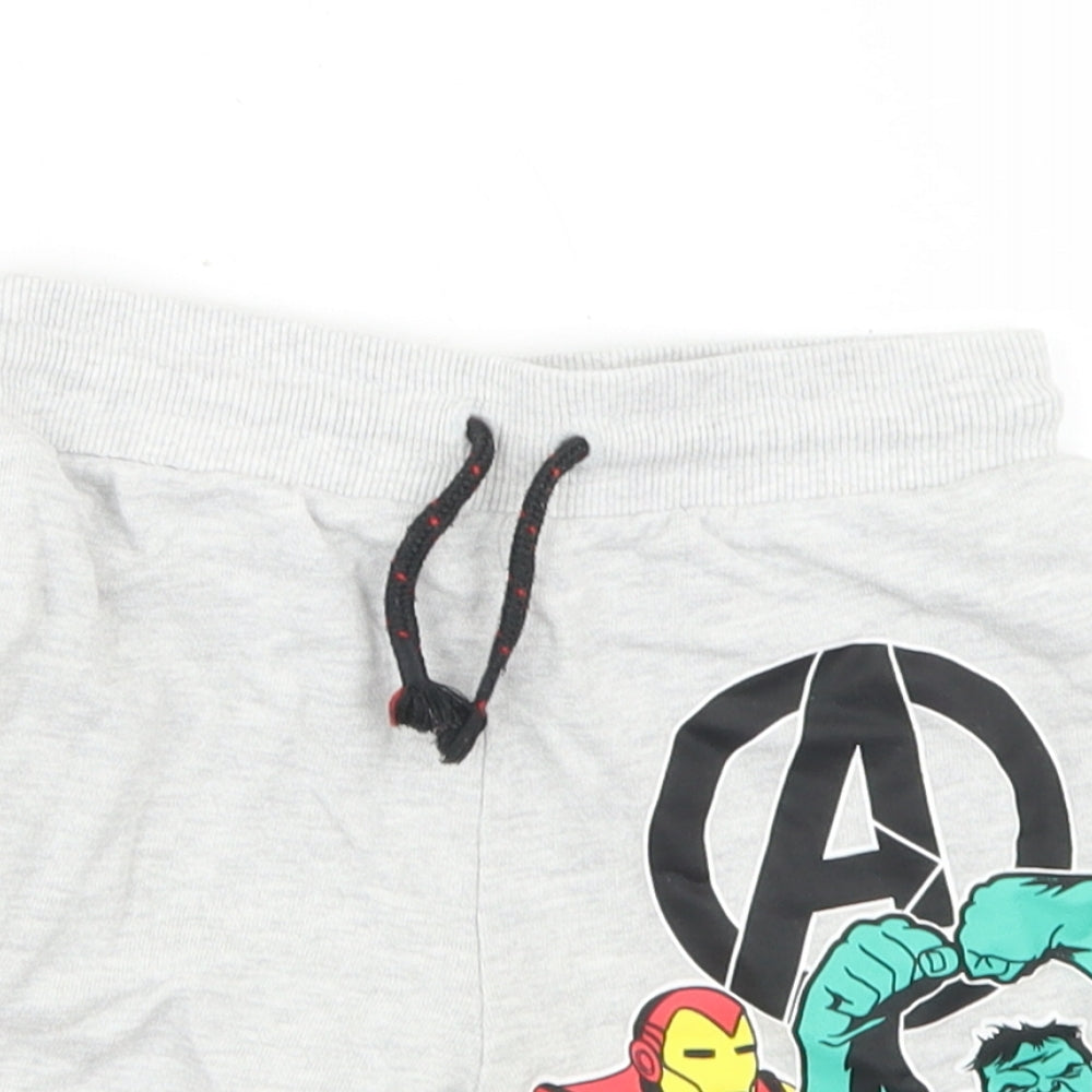 F&F Boys Grey  Cotton Sweat Shorts Size 5-6 Years  Regular Drawstring - Marvel Avengers