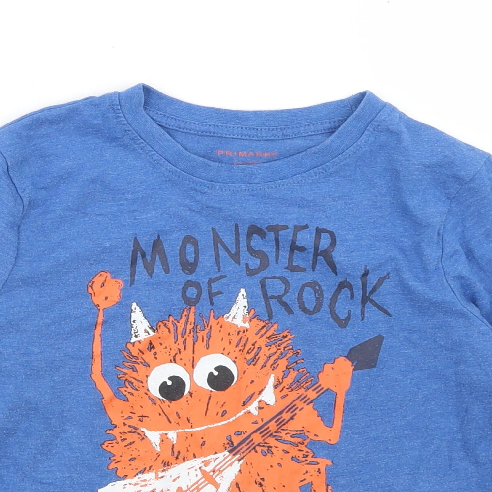 Primark Boys Black  Cotton Basic T-Shirt Size 5-6 Years Crew Neck  - Monster
