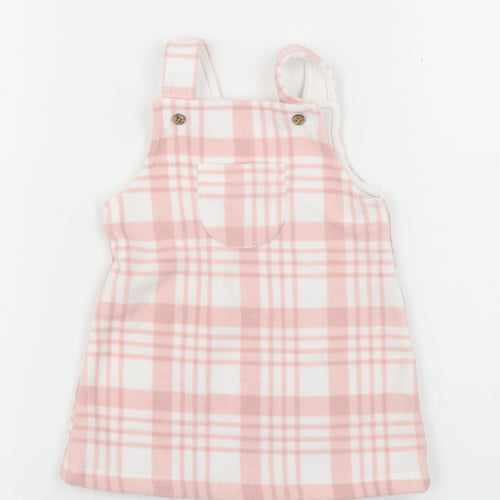 George Girls Pink Plaid Polyester Pinafore/Dungaree Dress  Size 6-9 Months  Square Neck Button