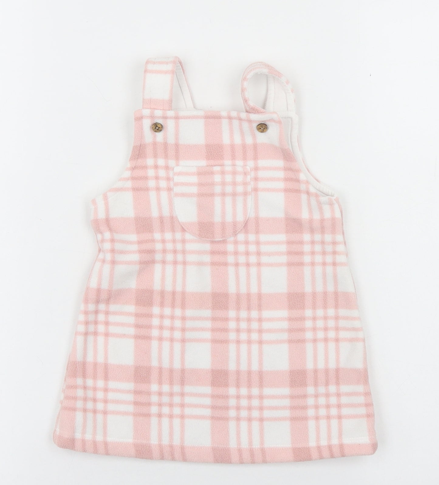 George Girls Pink Plaid Polyester Pinafore/Dungaree Dress  Size 6-9 Months  Square Neck Button