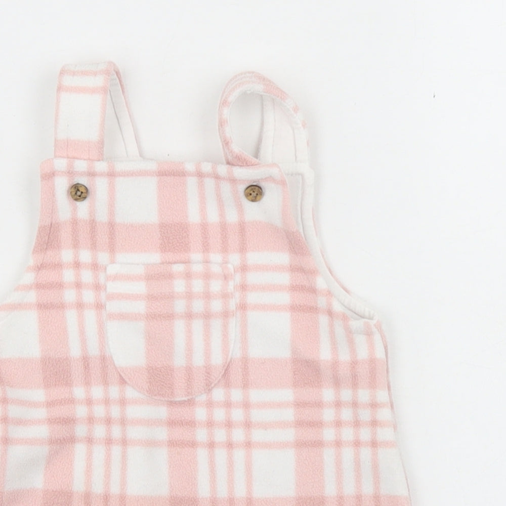 George Girls Pink Plaid Polyester Pinafore/Dungaree Dress  Size 6-9 Months  Square Neck Button