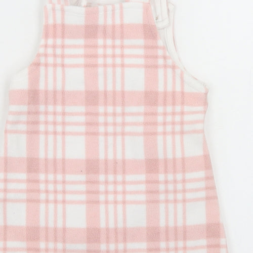 George Girls Pink Plaid Polyester Pinafore/Dungaree Dress  Size 6-9 Months  Square Neck Button