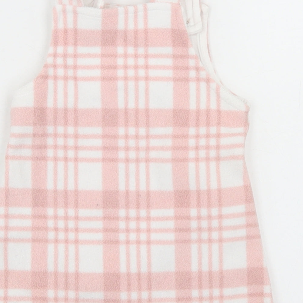 George Girls Pink Plaid Polyester Pinafore/Dungaree Dress  Size 6-9 Months  Square Neck Button