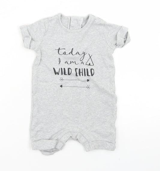 Matalan Girls Grey  Cotton Romper One-Piece Size 0-3 Months  Snap - Wild Child