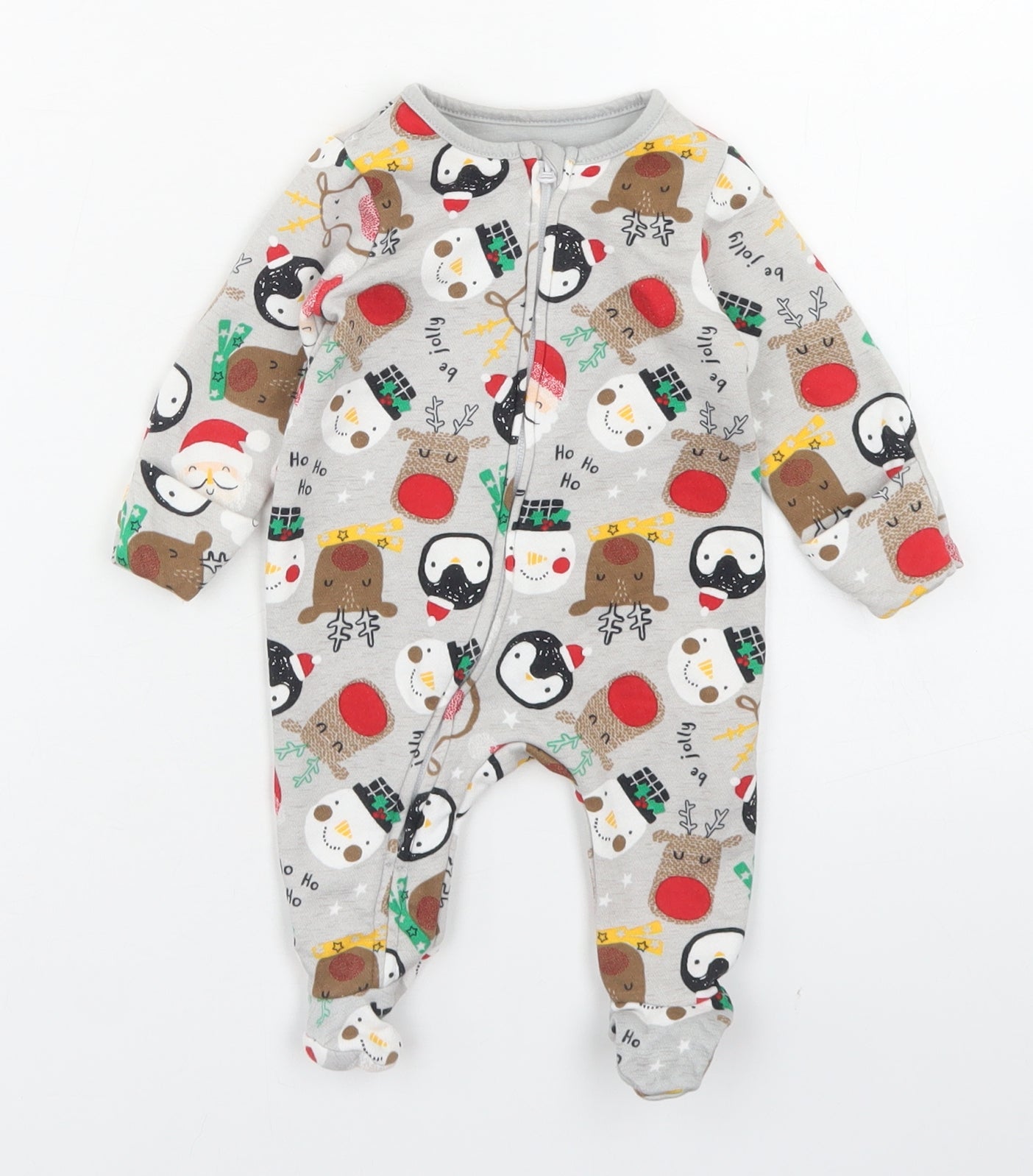 Fred & Flo Boys Green Spotted Cotton Babygrow One-Piece Size Newborn  Zip - Christmas Print