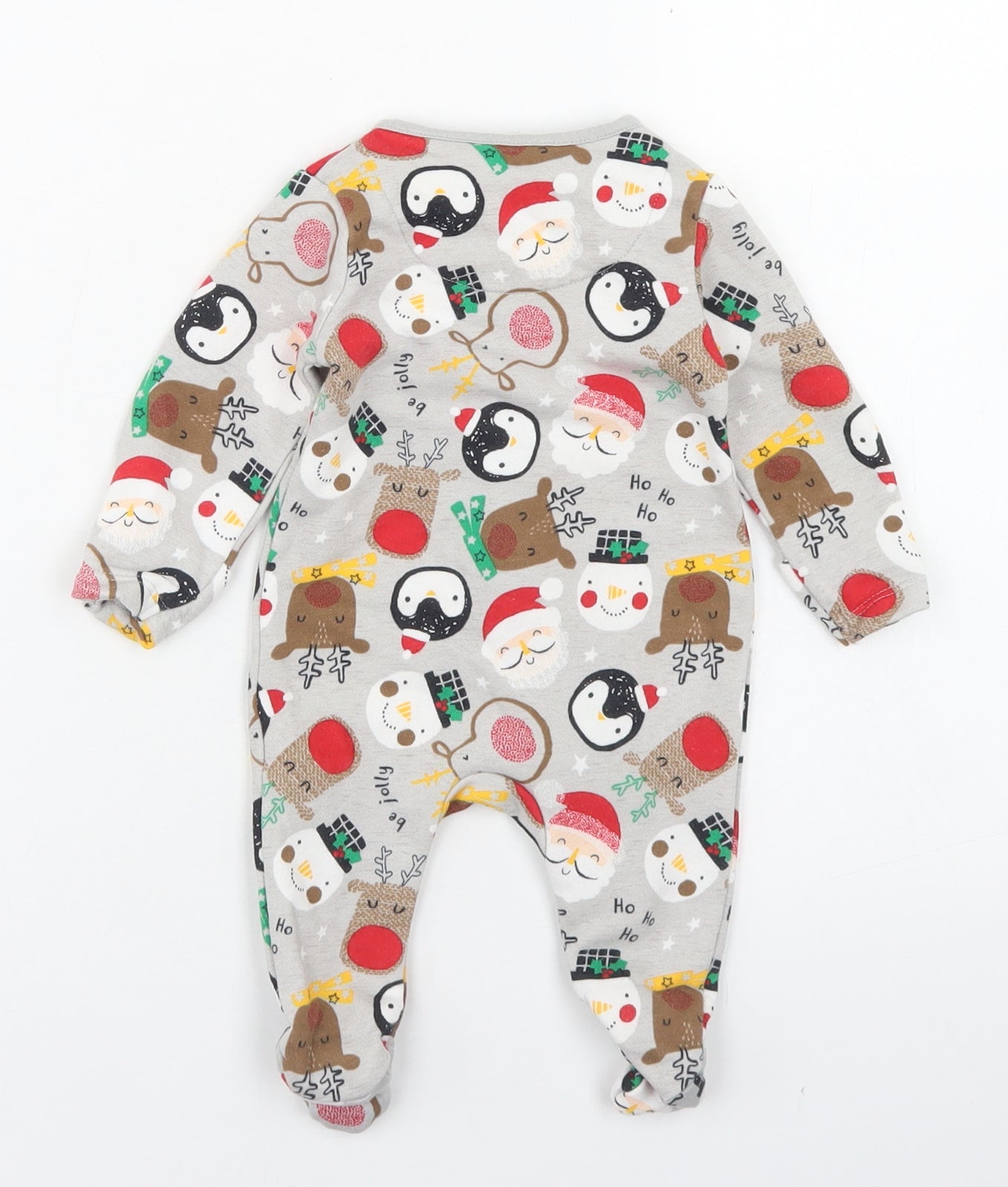 Fred & Flo Boys Green Spotted Cotton Babygrow One-Piece Size Newborn  Zip - Christmas Print