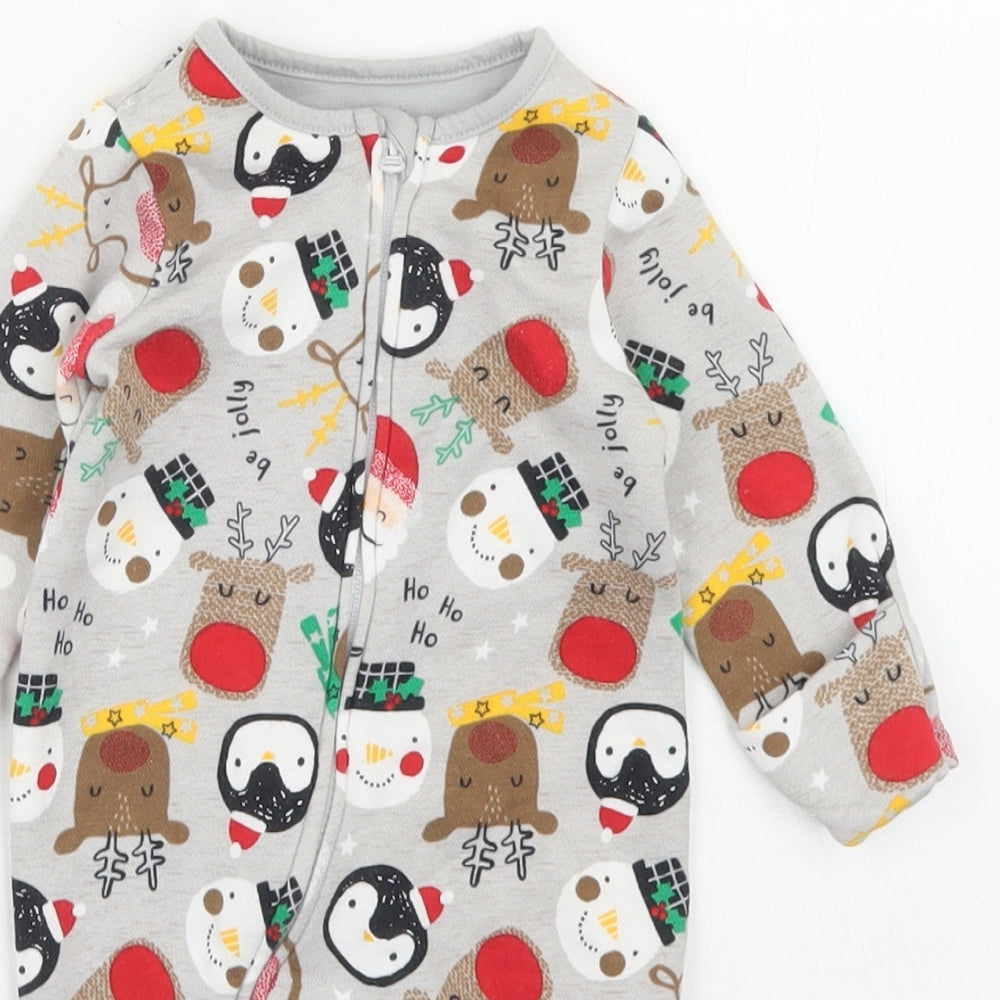 Fred & Flo Boys Green Spotted Cotton Babygrow One-Piece Size Newborn  Zip - Christmas Print