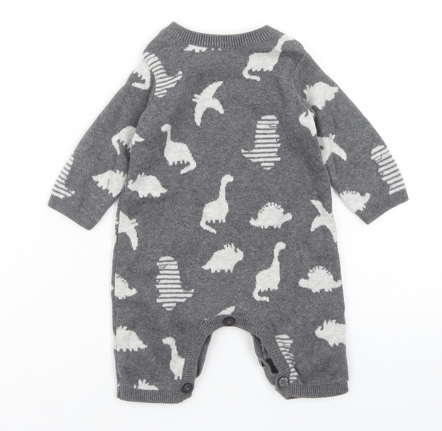 George Boys Grey Spotted Cotton Romper One-Piece Size 0-3 Months  Button - Dinosaur Print