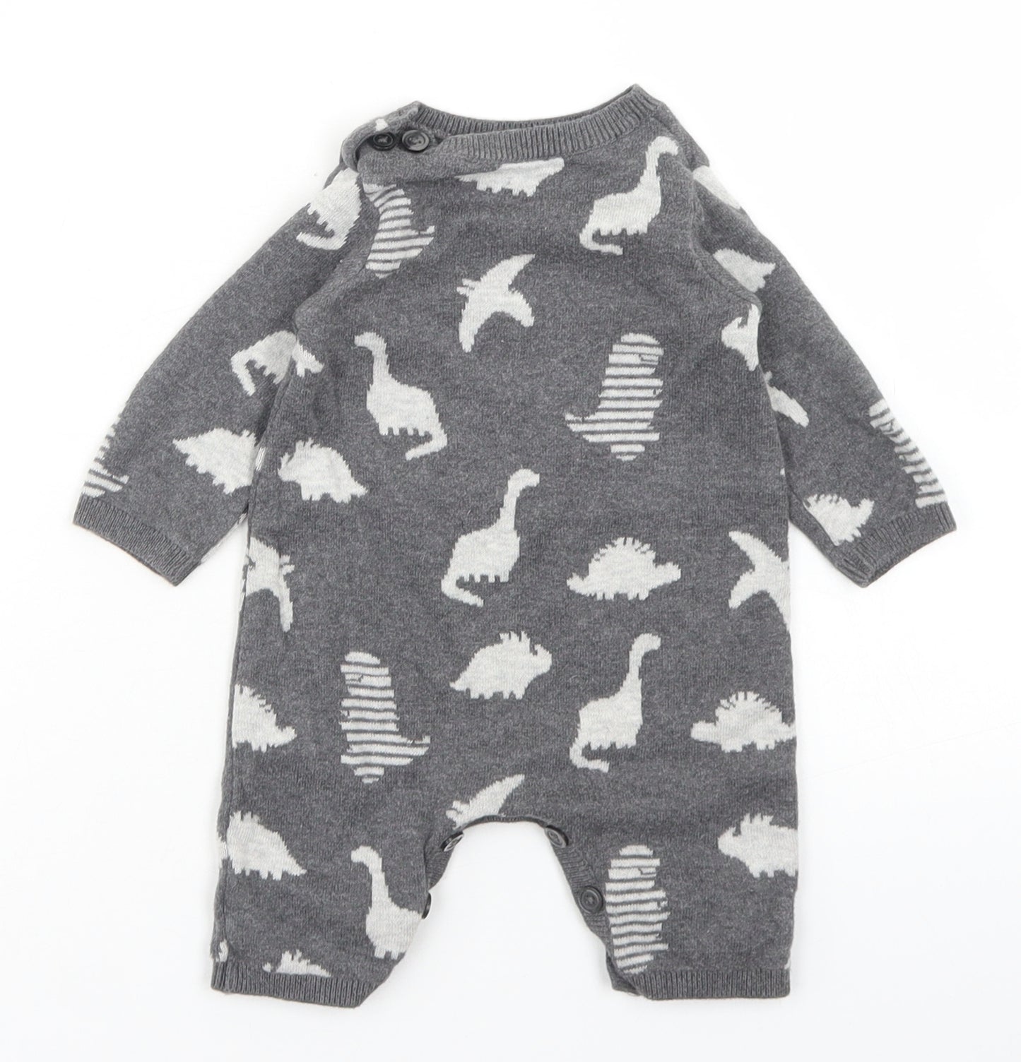 George Boys Grey Spotted Cotton Romper One-Piece Size 0-3 Months  Button - Dinosaur Print