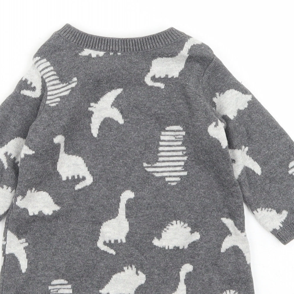 George Boys Grey Spotted Cotton Romper One-Piece Size 0-3 Months  Button - Dinosaur Print