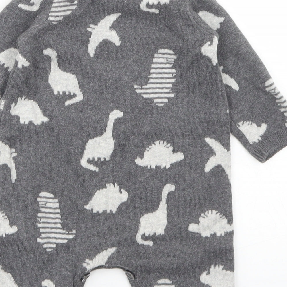 George Boys Grey Spotted Cotton Romper One-Piece Size 0-3 Months  Button - Dinosaur Print