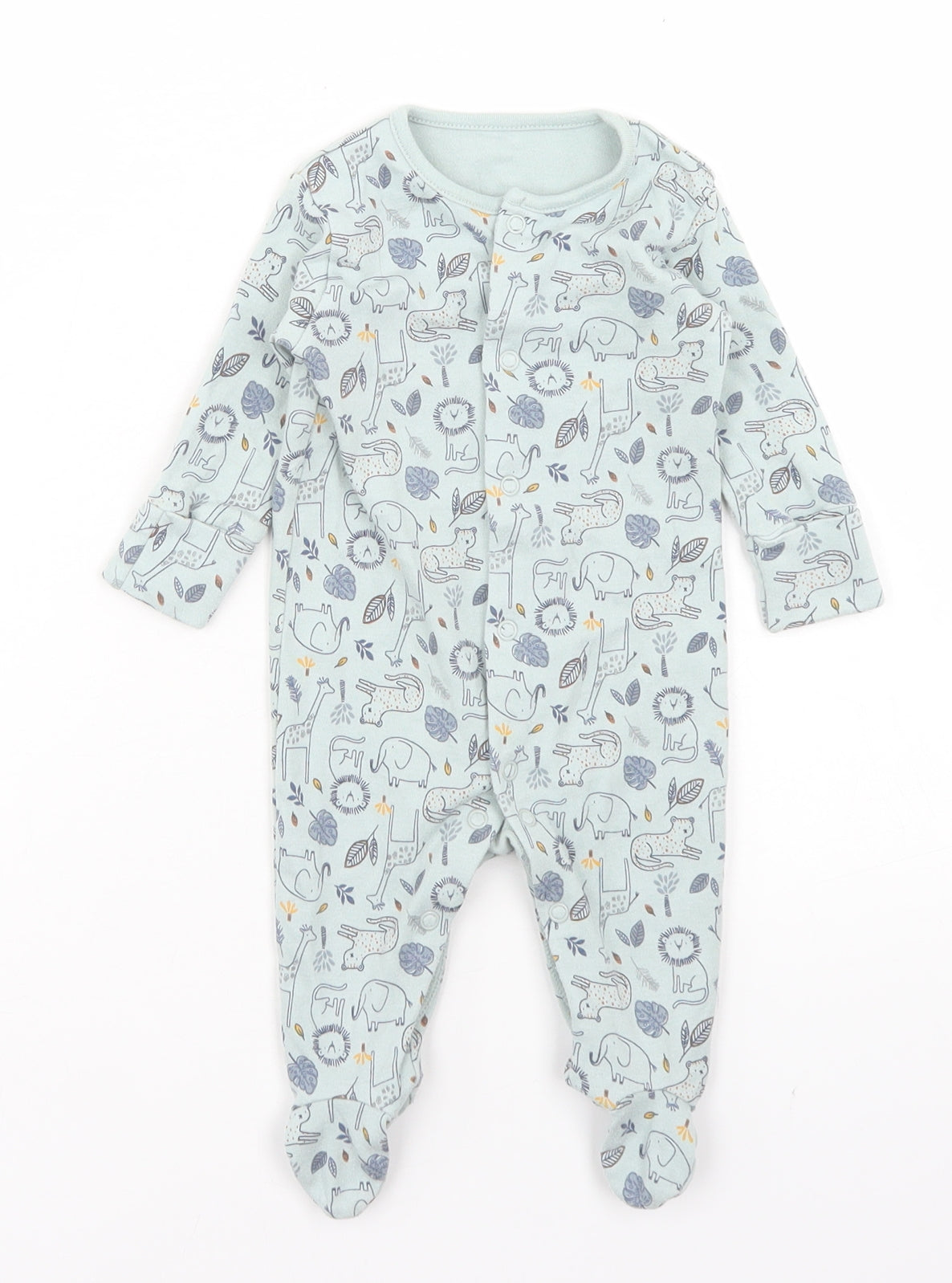 Matalan Girls Blue Spotted Cotton Babygrow One-Piece Size 0-3 Months  Snap - Jungle Animals