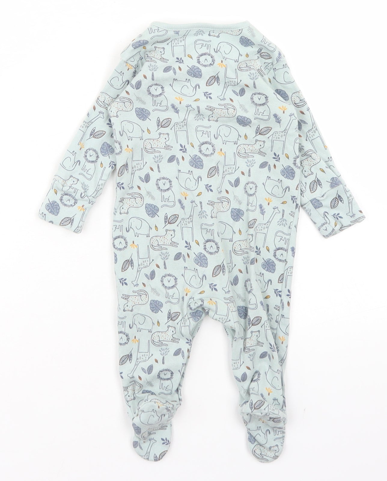 Matalan Girls Blue Spotted Cotton Babygrow One-Piece Size 0-3 Months  Snap - Jungle Animals